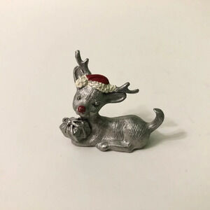 Vintage 1982  Spoontiques Pewter Christmas Deer Reindeer Figurine 1 Inch Tall